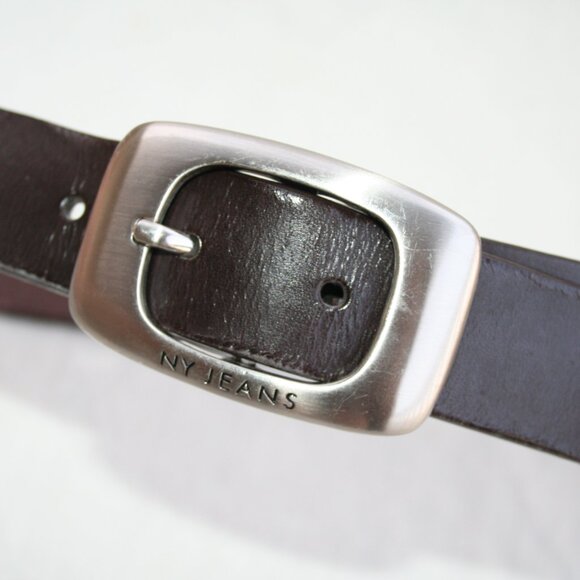 ✨NY & Co LADIES LEATHER BELT SIZE M WOMENS METAL BUCKLE EUC DARK BROWN DESIGNER - Picture 13 of 14